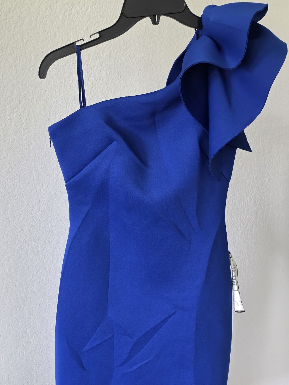 NWT Eliza J One Shoulder Ruffle Cocktail Dress Blue Size 2 Sheath Wedding Guest - Picture 3 of 9